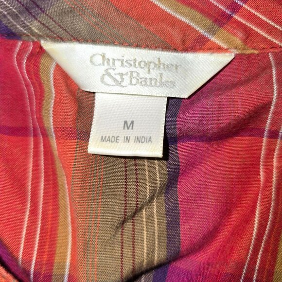 Christopher & Banks Plaid Button-Up Shirt With 3/4 Sleeves Size M JH1848 - Picture 2 of 7